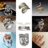 Vintage Silver Leaf Flower Band Ring Turquoise Open Cuff Ring Women Jewelry Gift