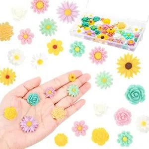 44 Pcs Flatback Resin Daisy Peony Flower Flatback Charms Resin Undrilled