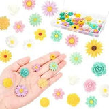 44 Pcs Flatback Resin Daisy Peony Flower Flatback Charms Resin Undrilled