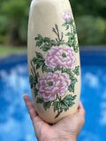 Vintage Porcelain Peony Vase Made In Japan 9??? Tall Beige With Pink Flowers