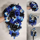 Royal Blue Black Rose Calla Lily Bridal Wedding Bouquet Accessories
