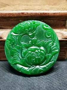 .Superb Quality Chinese Green Jade Hand Carved Peony Flower Pendant M05