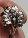 Vintage White Gold Star Of Velvet Lily flower ring, Diamond accents