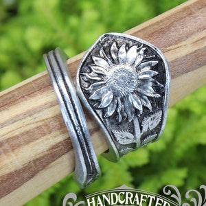 Sunflower Ring - Adjustable - Wrap Style - Handcrafted Pewter by Doctor Gus - Beautiful Floral Antique Inspired Ring
