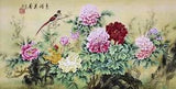 100% ORIENTAL ASIAN ART CHINESE WATERCOLOR PAINTING-Peony flower&Happy bird