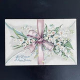 LILY OF THE VALLEY Victorian Birthday Postcard Embossed c1908 Germany