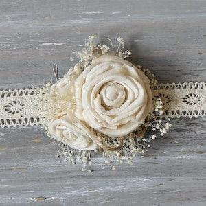 Rustic Corsage Dried Flowers Sola Corsage  Wedding  Ivory Corsage Wrist Corsage Mothers Corsage Prom Corsage Wristlet Corsage Wedding