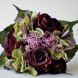 8''W Silk Rose Wedding Bouquet Bridal Bouquet Bridesmaid Bouquet Floral Bunch Bordeaux Roses Hydrangeas Eucalyptus seeds
