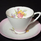 ROYAL STAFFORD  pink ombre teacup and saucer multi color flowers bouquet Gold Rimmed  vintage pink rose England 1816