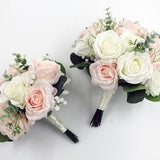 Wedding Bouquet, Pale Blush Ivory Bridal Bouquet, Bridesmaids Bouquets, Wedding Flowers, Artificial Flowers, eucalyptus roses babies breath