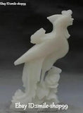12" China Natural White Jade Peony Flower Wealth Phoenix Bird Fenghuang Statue