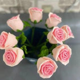 Finished Crochet Pink Rose Knitting Gradient Rose Bouquet Flower Bouquet Rose Home Ornament Room Decor Gift for Mother Girlfriend Friends