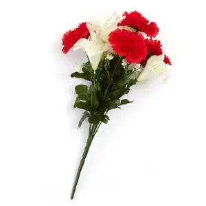 Red Poly Silk Carnation and Lily Mixed Floral Bushes | 2 Bushes