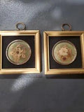Vtg 2 miniature pictures Hopkins Designs framed Real Virginia Flowers 4.25" sq.