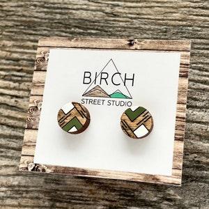 Wood Stud Earrings, Round Wooden Studs, Small geometric earrings, Moss Green Earrings, Gifts for Her, Mother??s Day Gift, Hypoallergenic