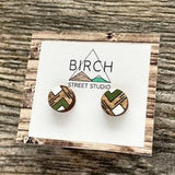 Wood Stud Earrings, Round Wooden Studs, Small geometric earrings, Moss Green Earrings, Gifts for Her, Mother??s Day Gift, Hypoallergenic