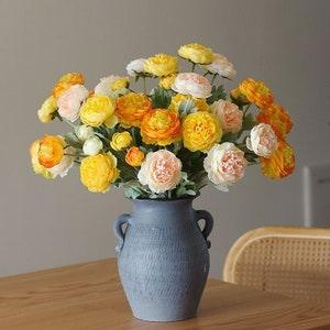 Fake Ranunculus, Silk Ranunculus, Peach Ranunculus, Orange Yellow Ranunculus, Artificial Ranunculus, Faux Ranunculus, Artificial flowers