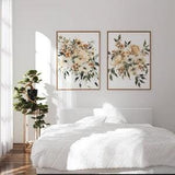 Set of Two Watercolor Large Prints | Neutral White Rust Loose Florals Greenery | Peonies Anemone Bouquet Physical Art Print | Bohemian Decor