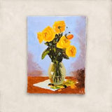 Yellow Rose Bouquet Hand Paint | Painting of Flowers in Vase | Oil on Canvas | Wall art painted by hand | Home Decorative Art | 12x16 Inches