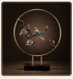 39 cm China Pure Brass Lucky Peony Flower and Magpie Painted circular Statue