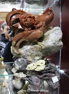 13" Natural Shoushan Stone Peony Flower Phoenix Phenix Fenghunag Bird Sculpture