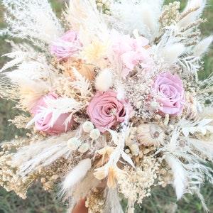 Pampas bouquet with Pink Rose and Hydrangeas / Natural muted earthy - soft pink tones / White Forever Bridal and Bridesmaid Bouquet