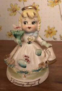 Vintage January Angel?Bouquet Hand Painted Carnations Spaghetti Trim