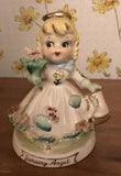 Vintage January Angel?Bouquet Hand Painted Carnations Spaghetti Trim