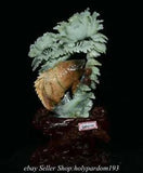 17.2" Chinese Natural Xiu Jade Carved Fengshui Peony Flower Fish Wealth Statue