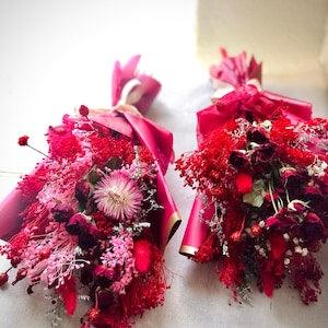 Flowers Bunches, Dried Flower Bouquet, Red and Pink Dry Everlasting Floral Arrangement, Centerpiece, Home and Living, Office Desk Decor,