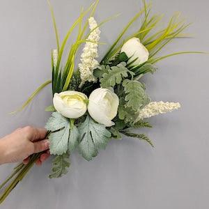 White Ranunculus Arrangement, White Flowers Arrangement, Silk Ranunculus Bouquet, Everlasting Greenery Centerpiece, Faux Flowers for Vase