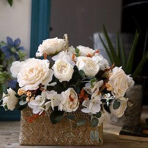 Silk small rose peony bouquet/silk rose bouquet/silk peony bouquet/silk hydrangeas bouquet/eucalyptus bouquet best for home deco and wedding