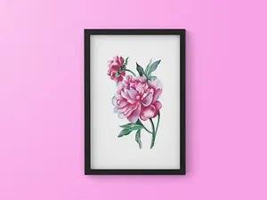 Watercolor Purple Peony Flower A4 Poster Print Decor Gift Wall Art
