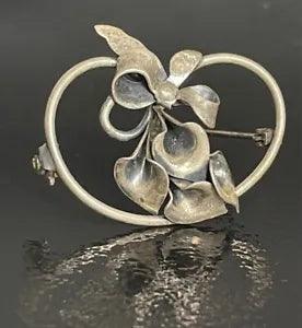 JEWELART 925 STERLING SILVER BOW AND CALLA LILY BROOCH