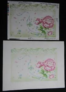 EASTER Pink Peony Flower w/ Blue Ribbon 13.5x10" Greeting Card Art #nn w/ 6 Stat