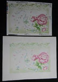 EASTER Pink Peony Flower w/ Blue Ribbon 13.5x10" Greeting Card Art #nn w/ 6 Stat