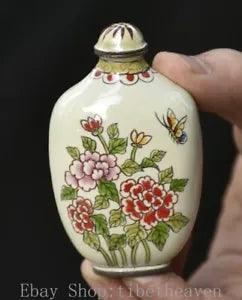 3" Marked Old Chinese Cloisonne Dynasty Palace Peony Flower Snuff Bottle