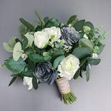 Wedding bouquet ,dusty blue & white rose eucalyptus bouquet ,boho bouquets , bridal bridesmaids bouquet