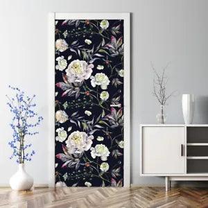 Watercolour White Peonies Bubble Free Elegant Dark Art Repositionable Door Decal
