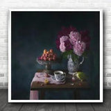 Peony Bird Spring Flower Flowers Tea Coffee Parrot Parrots Square Wall Art Print