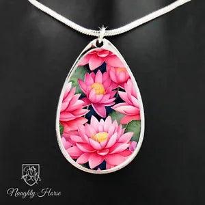 womens fashion jewellery necklace with a pink water lilies pattern