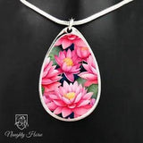 womens fashion jewellery necklace with a pink water lilies pattern