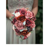 Cascade Bridal Bouquet Burgundy Rust Navy Dusty Mauve Rose Gold - Roses Peonies Berries - Add Groom Boutonniere Bridesmaid Bouquet & More!
