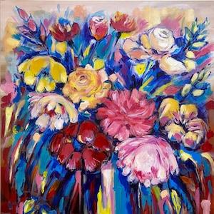 Floral bouquet painting, Original painting on canvas, Colorful floral wall art, Floral canvas, 20x24' canvas, Flowers painting