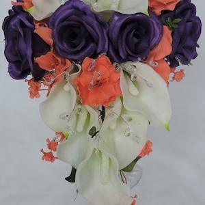 Purple and Coral Wedding Bouquet, Purple Wedding Bouquet, Coral Wedding Bouquet, Crystal, Bling Bouquet, Calla Lily Bouquet