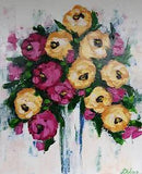 Hand Painted Flowers Peonies Original Painting Impasto Canvas Art 20 by 16 .