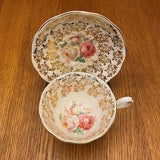 Royal Albert Mailady Teacup and Saucer, Pink Rose Bouquets and Gold Rose Accents Cup and Saucer