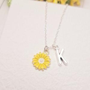 Personalized Sunflower charm necklace, SunFlower pendant necklace, Floral jewellery, Flower charm necklace, gold initial flower necklace