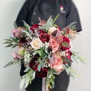 Burgundy & Dusty rose, blush, Wedding Bouquets, Bridal bridesmaid, Boho Bouquets, beach wedding, baby??s breath, baby??s eucalyptus