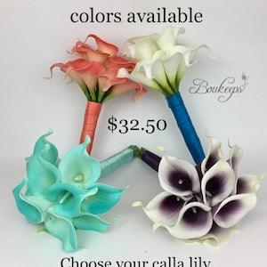 3-5 DAY SHIP! Choose Calla Lily & Ribbon Color - Build Your Bouquet, Real Touch Calla Lily Bouquet, Bridal Bouquet, Bridesmaid Bouquet